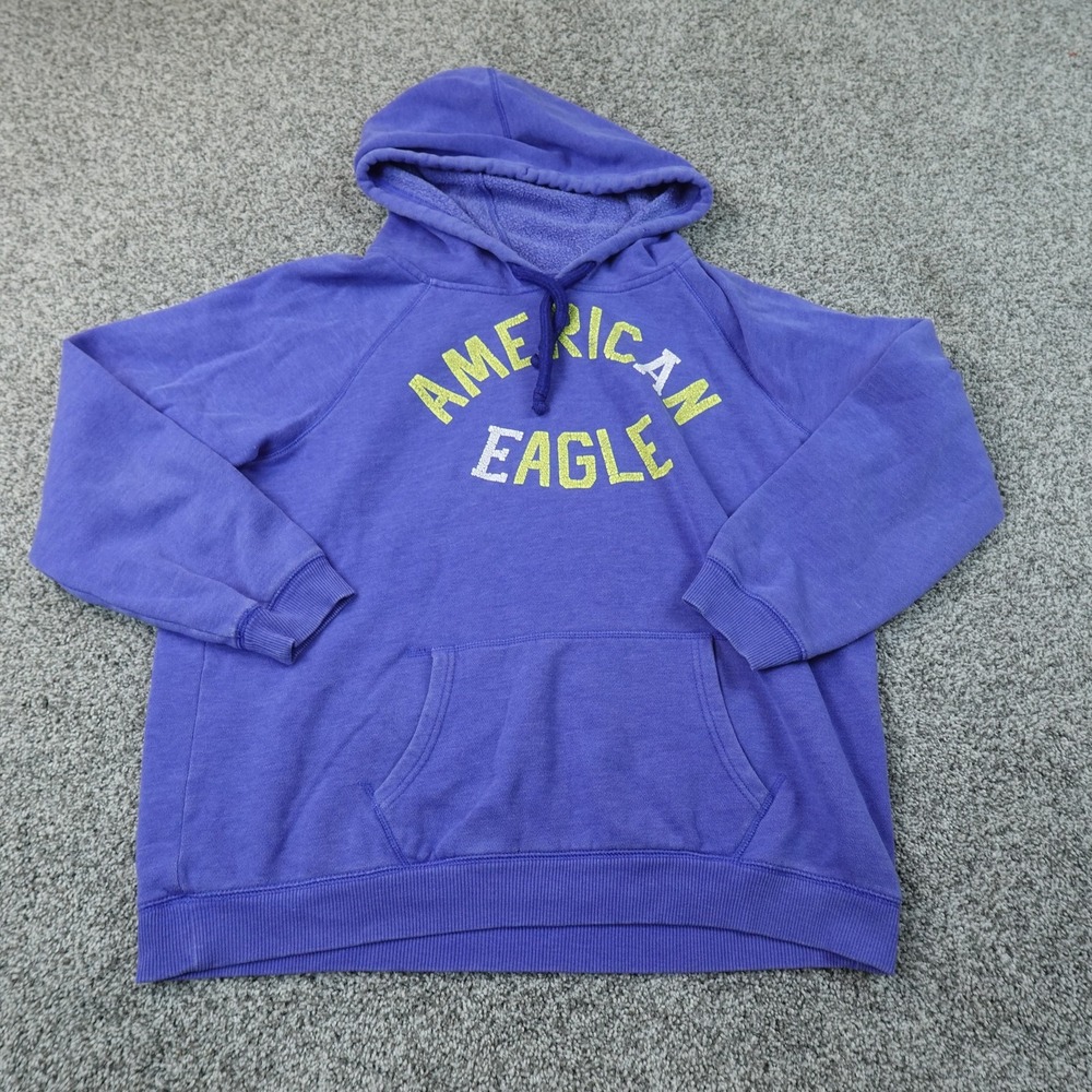 American Eagle Hoodie Womens XL Purple Blue Pullover Sweatshirt Graphic Logo Y2K